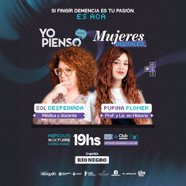 Sol Despeinada y Pupina Plomer en la portada del evento Yo Pienso, Mujeres Digitales de Diario Río Negro